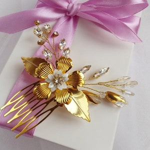 Bridal crystal hair comb wedding hair piece, Gold leaf hair comb Crystal headpiece Floral rhinestone Wedding comb Bridal hair vineCB-201