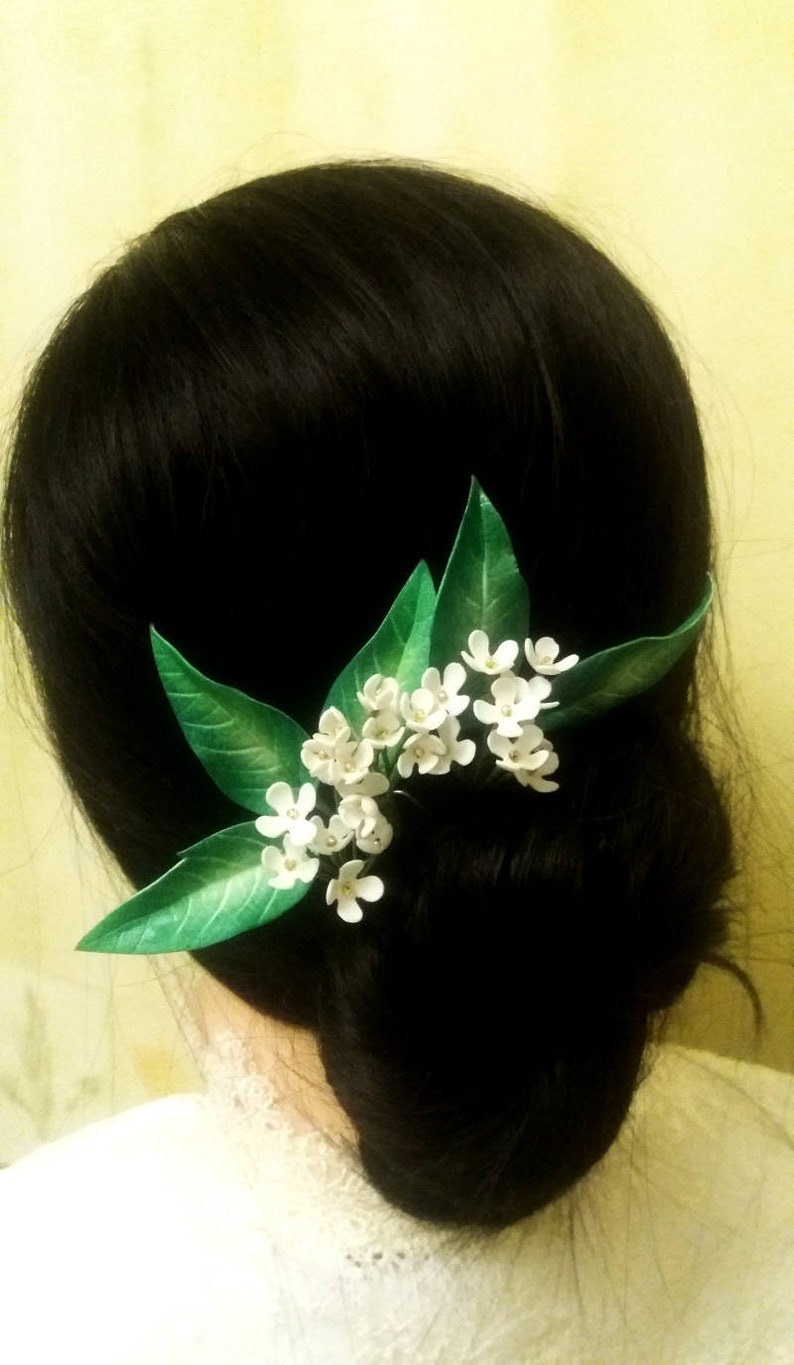 Bridal Hair Pins With Green Leaves And Small White Flowers Etsy