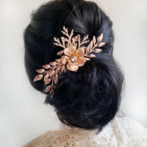 Gold bridal hair comb floral for bride, Wedding hair accessories, Brass leaf hair piece, Bridal hair piece