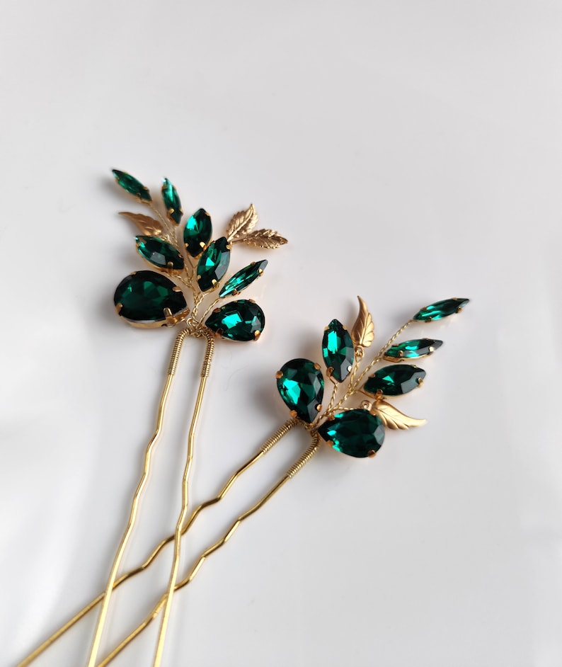 Emerald Green Hair Accessories for Bride Bridal Hair Pins Etsy