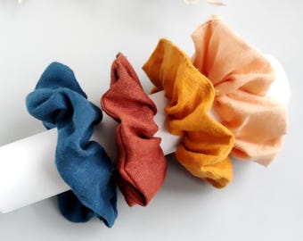 Linen scrunchies set, Hair elastic linen, Large scrunchie for women, Organic hair ties, Handmade gift, Eco-friendly hair accessory