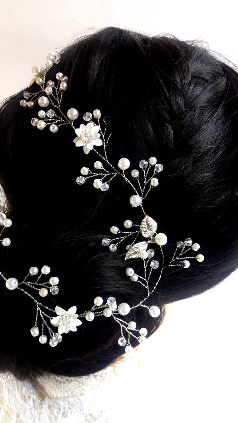 Bridal head piece Pearl hair vine Gypsophila hair accessories Etsy