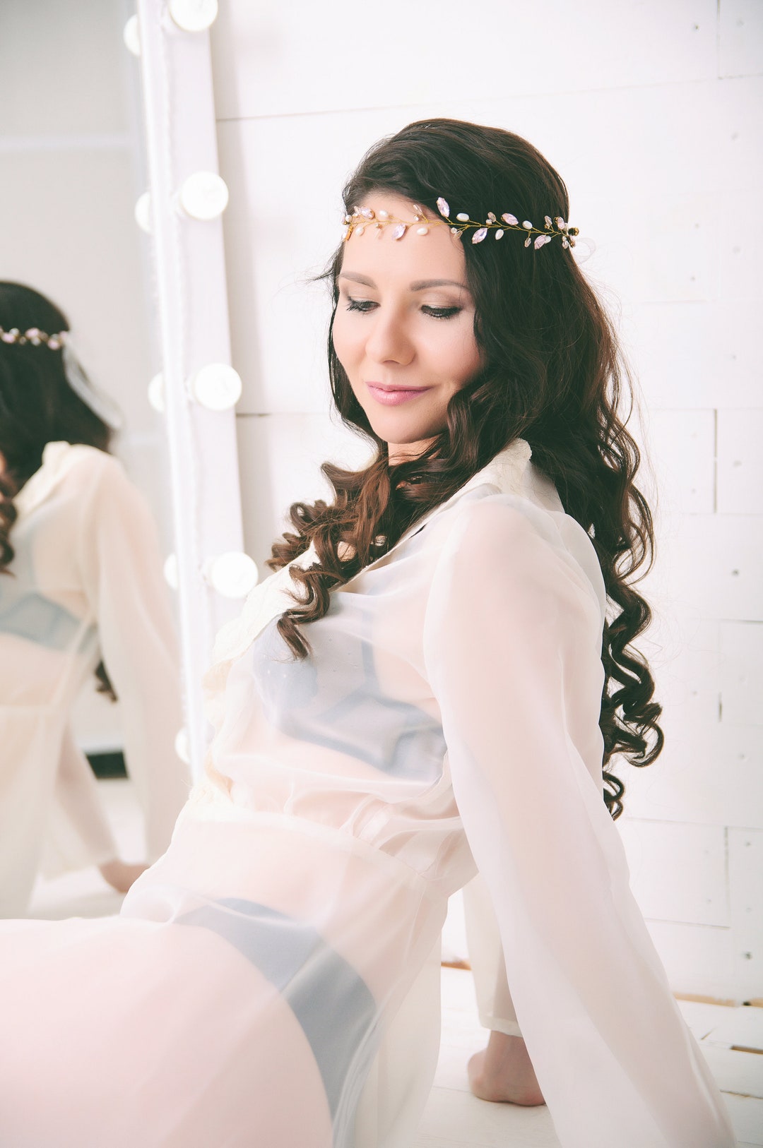 Bridal Pink Crystal Hair Vine Rose Gold, Bohemian Bridal  display picture 1