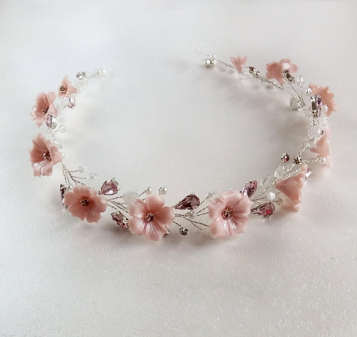 Blumenkrone Headband Aus Rosa Blüten – Brautjungfern, Hochzeit, Festival, Party-Deko, Blütendurchmesser Ca. 4,5 Cm