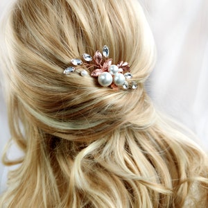Pedaço de cabelo de pérola para noiva, grampo de cabelo em ouro rosa para casamento, acessórios de cabelo para noiva BR-102