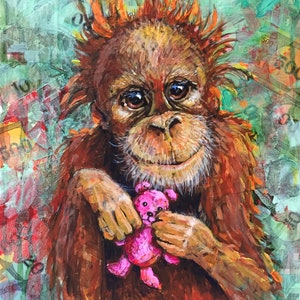 Orangutan Art Print, Orangutan Art, Animal Art, Print on Paper, Orangutan Baby, Monkey, Ape, Baby Animal, Kids Room Art, Wildlife Art