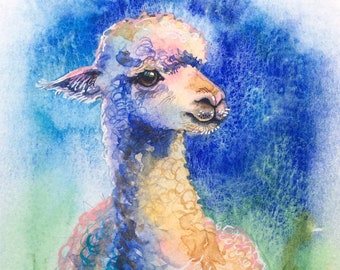 Alpaca Watercolor Painting, Alpaca Art, Alpaca Painting, Llama Painting, Original One of A Kind Painting on Paper, Cute Animal Art