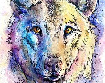 Wolf Watercolor Painting, Wolf Art, Original One of A Kind Painting on Paper, Spirit Animal Art, Wildlife Art