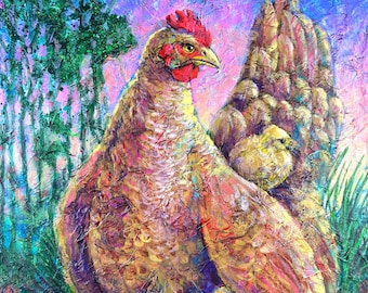 Chicken Painting, Hen and Chicks Art, One of A Kind Painting on Canvas // NOT A PRINT// Farm Art, Farmhouse Decor, Farm Animals, Barnyard