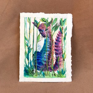 Cat Watercolor Painting, Cat Art, Original One of A Kind Painting on Paper, Tabby Cat, Colorful Whimsical, Gift for Cat Lover, Kids Room Art