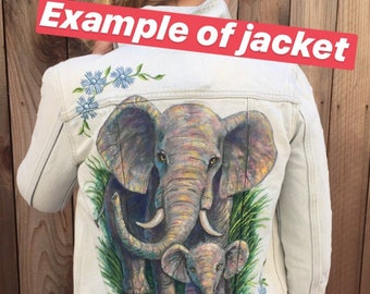 Elephant Denim Jacket, Custom Hand Painted Denim Jacket, Hand Painted Animal Jeans Jacket, Jacket, TO ORDER, CUSTOM Painted Denim