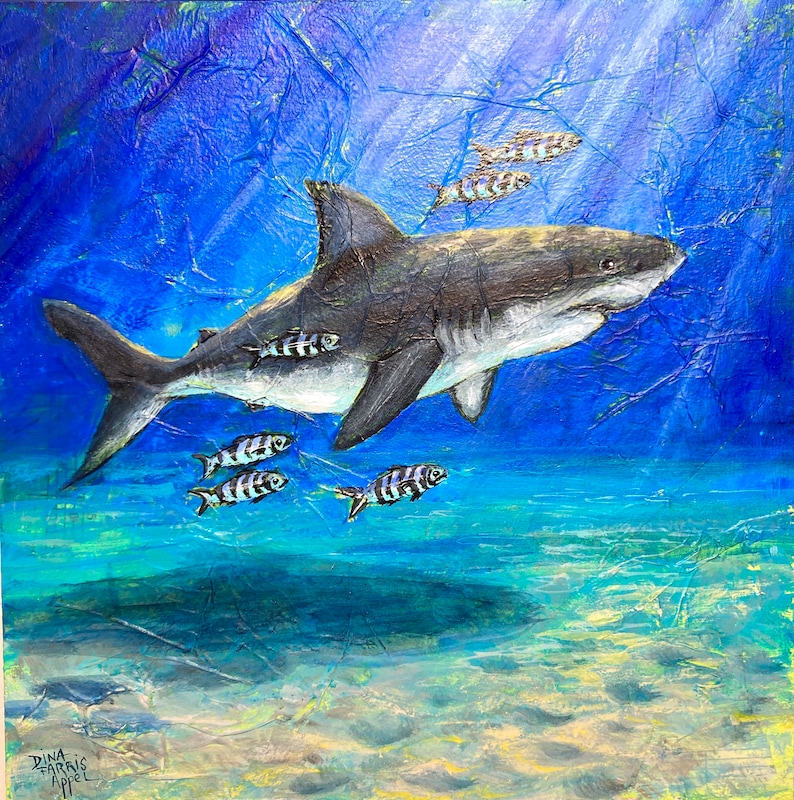 Great White Shark Painting Shark Art // One of A Kind | Etsy