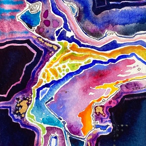 Abstract Crystal Watercolor Painting, Colorful Abstract Art // NOT A PRiNT // ORIGiNAL PAiNTING // Gem, Crystal Art, Amethyst, Geode