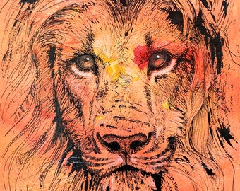 Lion Art, Lion Drawing, African Animal, Pen and Ink, Original One Of A Kind Drawing, Animal Art, Kid's Room Art, African Art, Big Cat