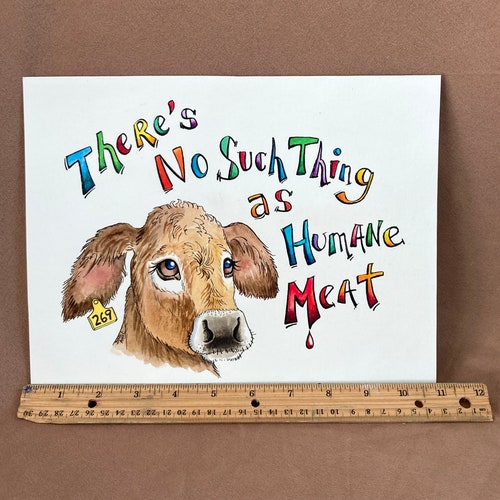 Vegan Theme Art, Vegan Watercolor Painting, Animal Rights Artwork, My Body Will Not Be A Tomb For Other Creatures, ORIGINAL One of A shops Kind