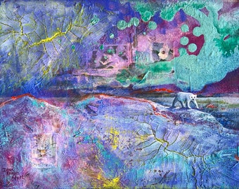 RESERVED Original Polar Bear Painting, Abstract Arctic Wildlife Art, 9x12 Canvas