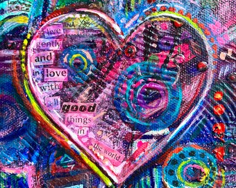 Heart Painting, Heart Art, Love Art, Bohemian Decor, Spiritual, Peaceful, One of a Kind Painting on Canvas, Positivity, Inspirational Saying