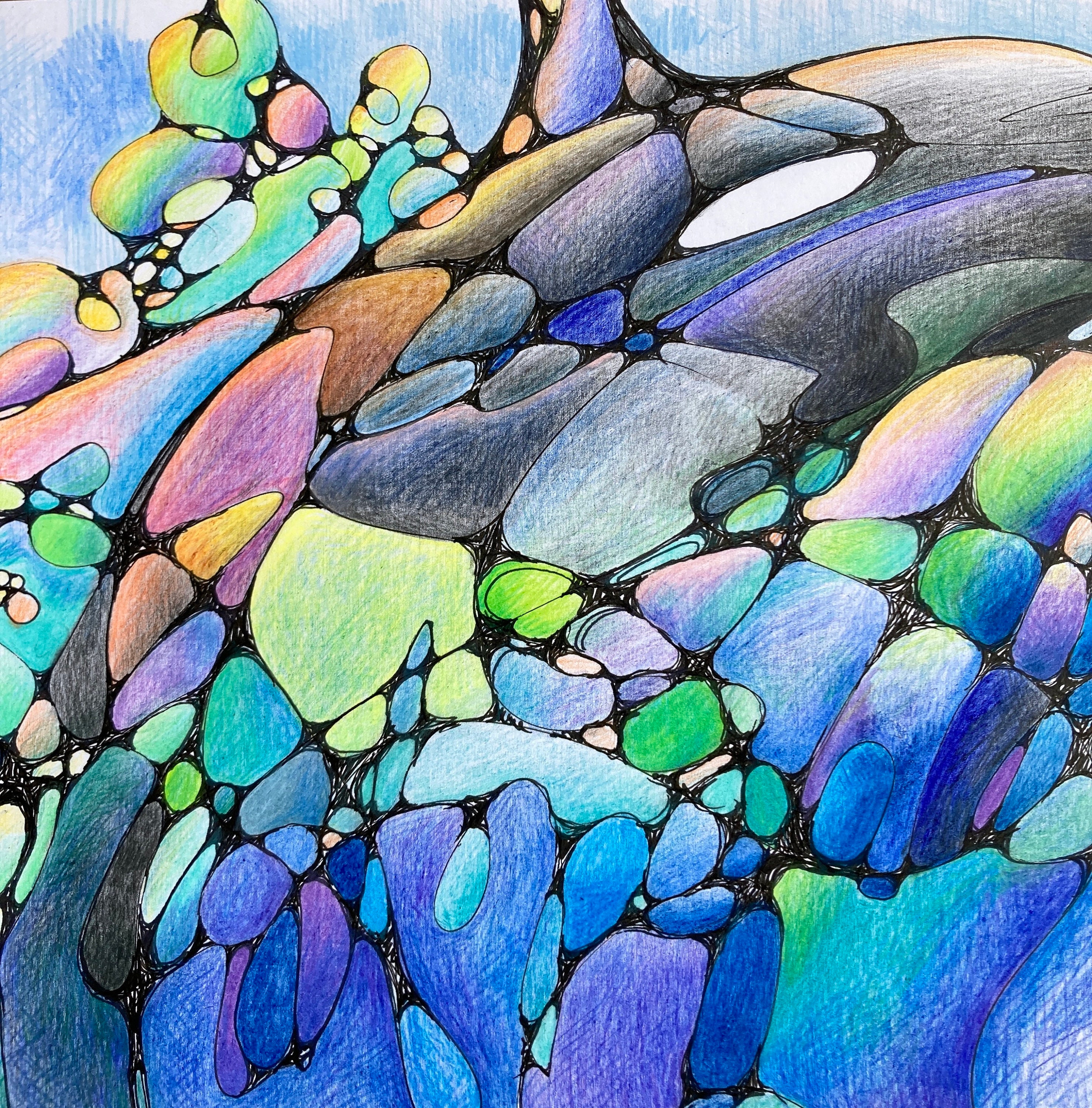 Orca Art: Original Colored Pencil Drawing (11x14) Neurographic Art