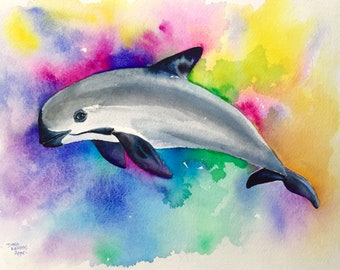 Vaquita Painting, Colorful Dolphin Art, Dolphin Watercolor Painting, One of A Kind, Endangered Species, Marine Conservation, Cetacean, Whale