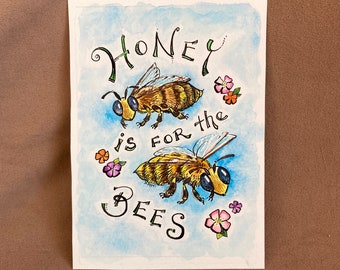 Vegan Watercolor Painting, Honey Is For The Bees, Vegan *Original* One of A Kind, Cute Animal Art, Vegan Animal Rights Art, Save The Bees