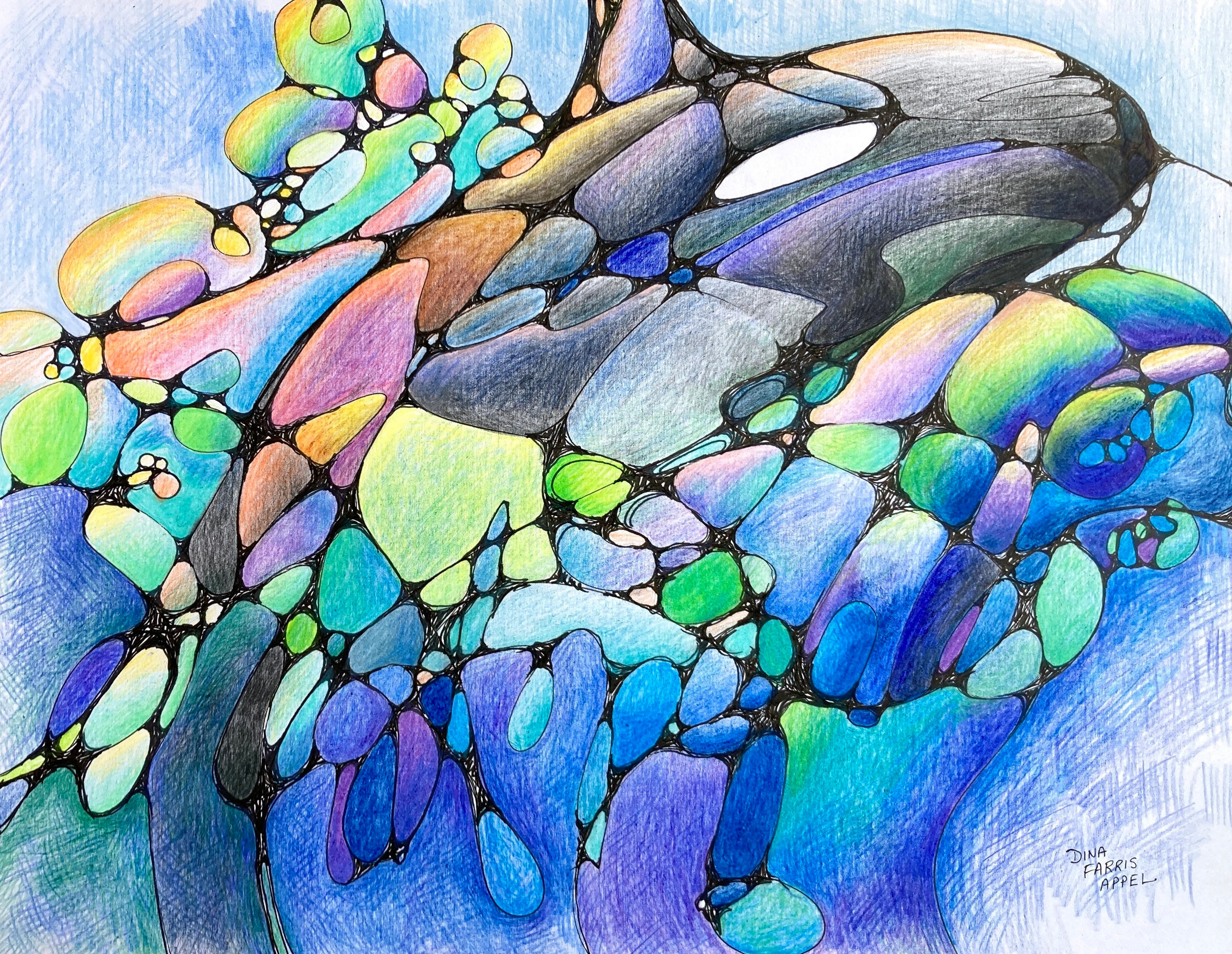 Orca Art: Original Colored Pencil Drawing (11x14) Neurographic Art