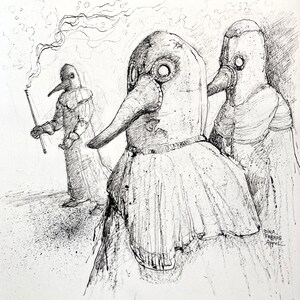 Plague Doctor Art, Historical Medical Art, Original One of A Kind Illustration,Goth Art, Dark, Occult, Medieval, Goth Decor, Black Death