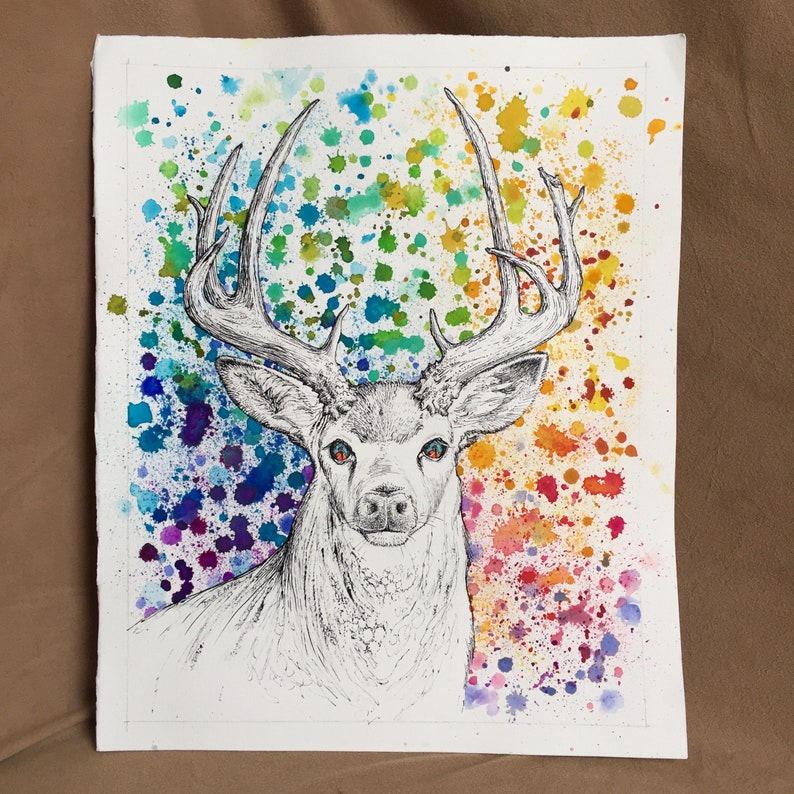 Rainbow Animal Watercolor Painting Deer Watercolor Original | Etsy