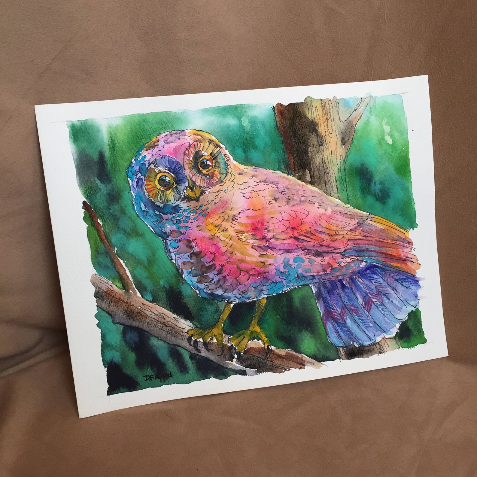 Pink Watercolor Owl Painting Owl Watercolor Painting Owl | Etsy
