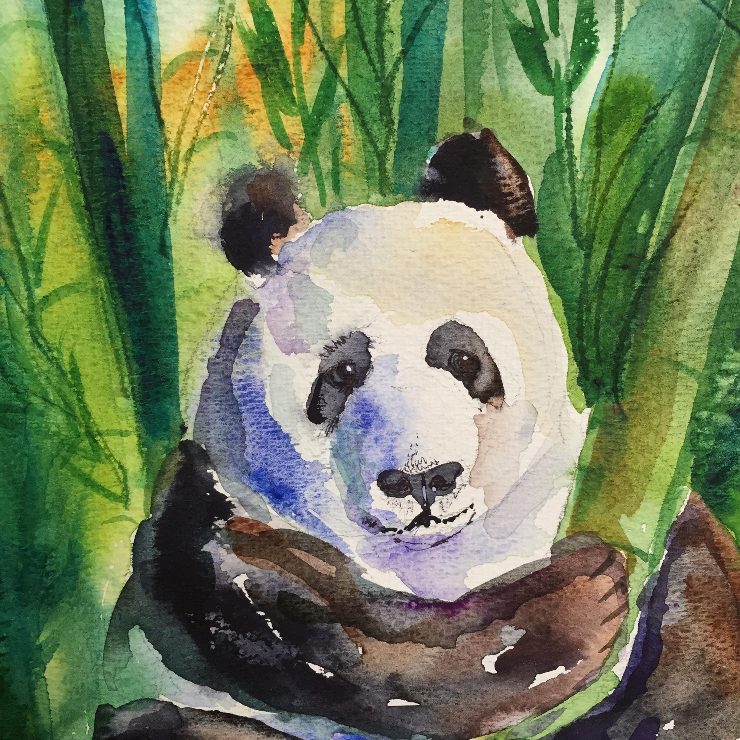 Panda Watercolor Painting Panda Wall Art Original Watercolor Etsy