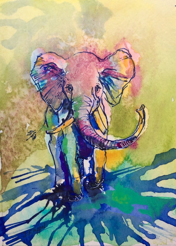 Colorful Elephant Watercolor Painting Elephant Art Framed Etsy