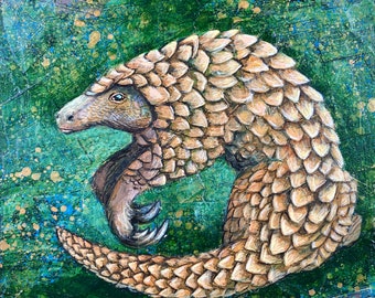 Pangolin Art, Pangolin Painting // One of A Kind Painting on Wood Panel // NOT A PRINT//  Wildlife Art, Jungle Animal, Rainforest Animals