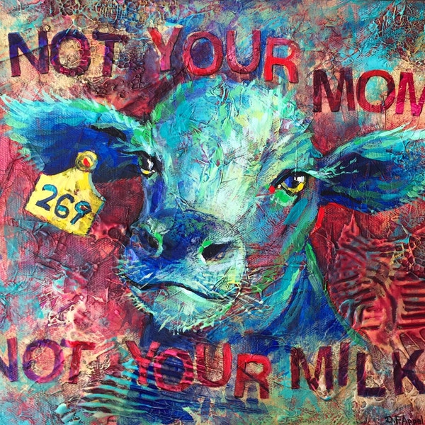 Vegan Theme Notecard, Vegan Art, Animal Notecard, Cow Card, Blank Note Card, Thank You Card "Not Your Mom Not Your Milk"