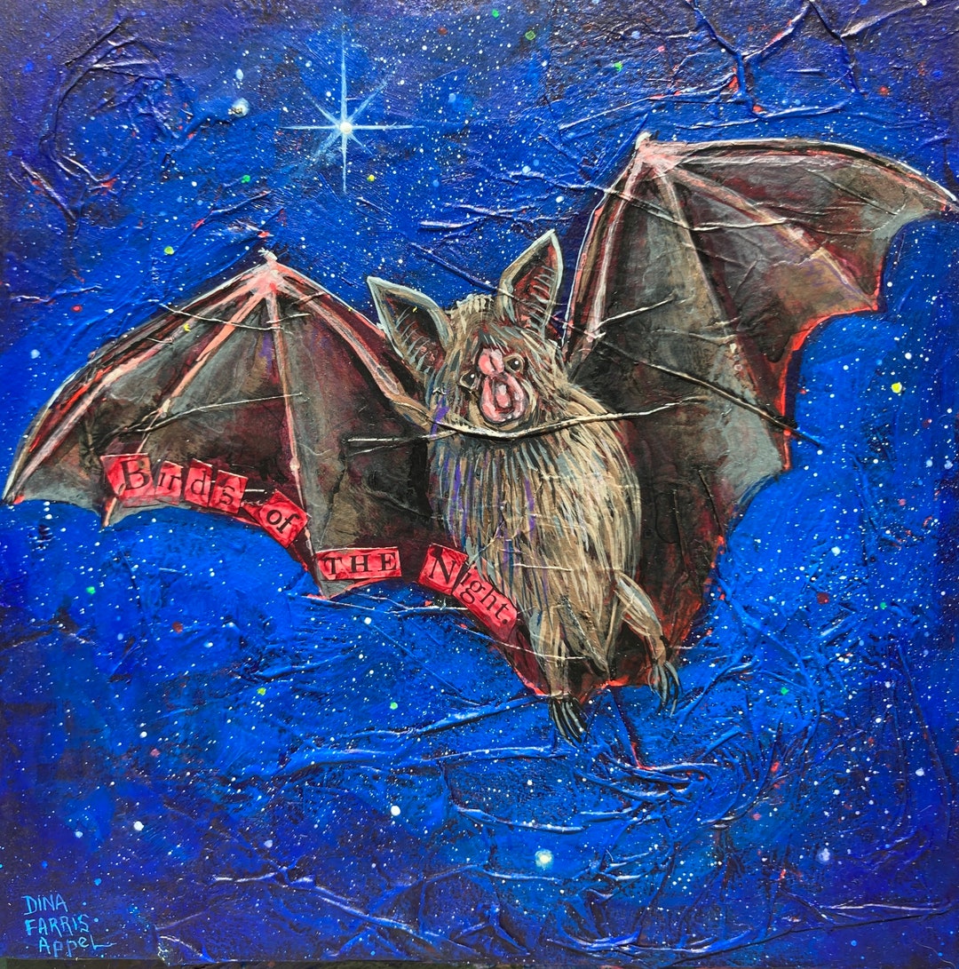 Bat Painting, Bat Art // One of A Kind Painting on Wood Panel / NOT A