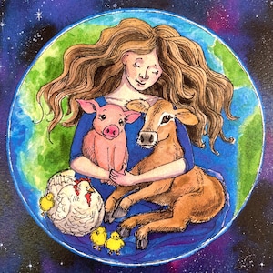 Mother Nature Art, Animal Lover Art, Vegan Art Print, Animal Rights Art PRINT,  Vegan Gift, Gift For Animal Lover, Gift for Vegan