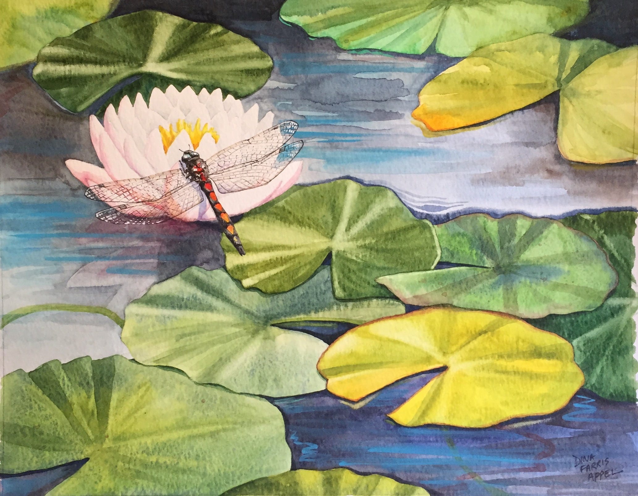 Lily Pond And Dragonfly Watercolor Painting Zen Art Etsy Lily Pond And Dragonfly Watercolor Painting Zen Art Etsy