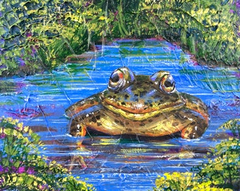 Frog Painting, Frog Art // One of A Kind Painting on Wood Panel / NOT A PRINT// California Wildlife,