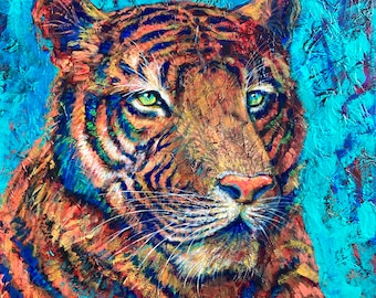 Tiger Painting, Tiger Art, One of A Kind Painting on Canvas // NOT A PRINT// Big Cat, Wildlife Conservation, Endangered Species, Jungle