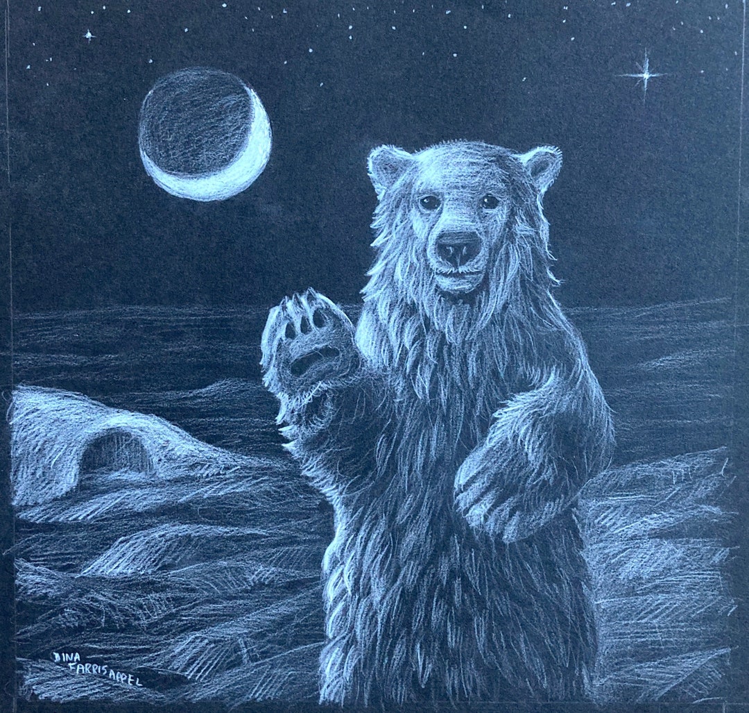 Polar Bear Drawing, Black and White Animal Art, Original One of A Kind ...