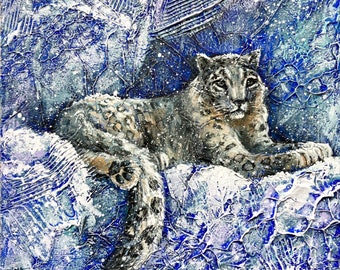 Snow Leopard Art, Snow Leopard Painting / One of A Kind Painting on Wood Panel // NOT A PRINT// Big Cat, Endangered Species, Cat Art