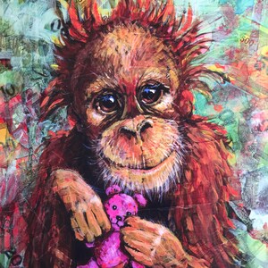 Baby Orangutan, Baby Animal Art, Childrens Room Art,  Nursery Decor, Animal Art, Print on Paper, Baby Monkey, Ape, 11 x 14 Print