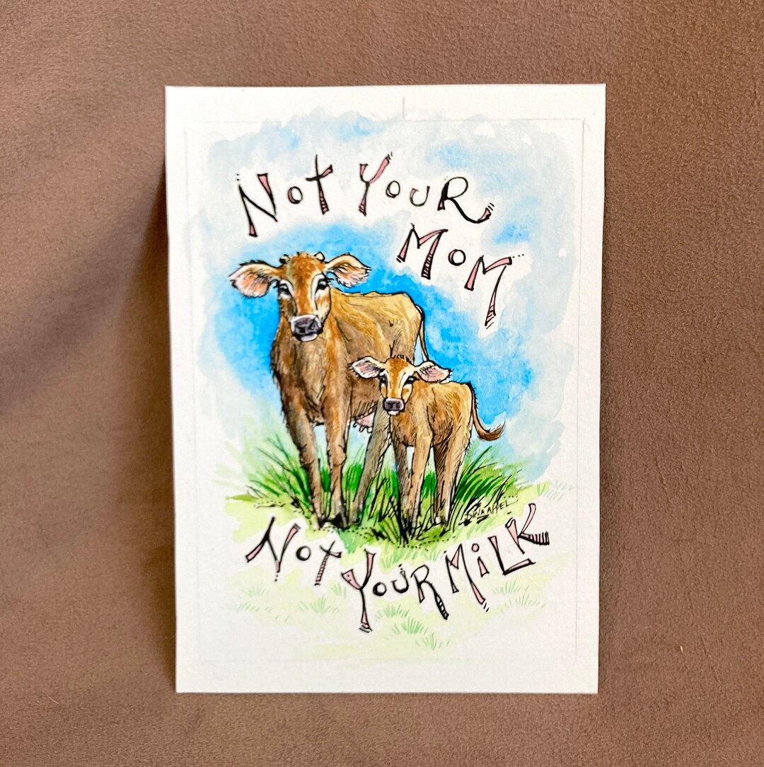 Vegan Watercolor Painting: Cow & Calf Animal Rights Art - Etsy