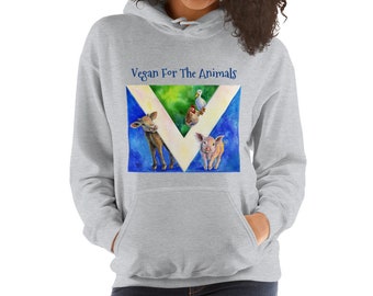 Vegan Hoodie, Vegan Flag Hoodie, Vegan Flag Sweatshirt, Hooded Fleece Sweatshirt, Gift For Vegan, Animal Rights, Vegan for the Animals