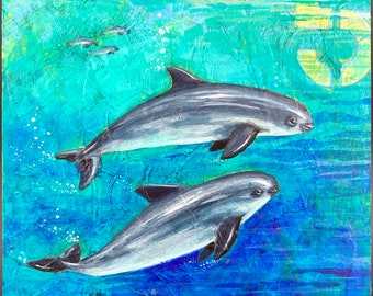 Vaquita Painting, Vaquita Art // One of A Kind Painting on Wood Panel // NOT A PRINT// Marine Wildlife, Dolphin Painting, Marine Mammal