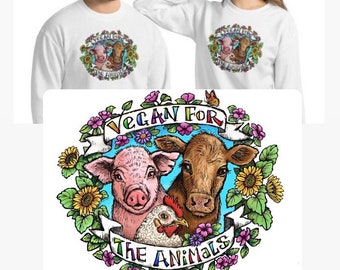 Vegan For The Animals Sweatshirt, Vegan Crewneck Sweater, Unisex Fleece Sweatshirt /MULTIPLE COLORS AVAILABLE/ Gift For Vegan, Animal Rights