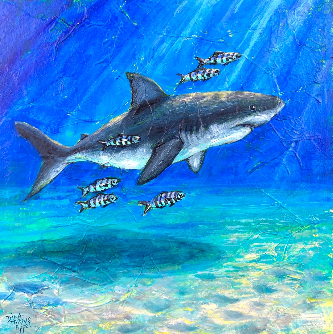 Great White Shark Painting, Shark Art // One of A Kind Painting on Wood ...