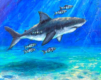 Great White Shark Painting, Shark Art // One of A Kind Painting on Wood Panel // NOT A PRINT// Marine Wildlife, Shark Wall Art, Sea Life