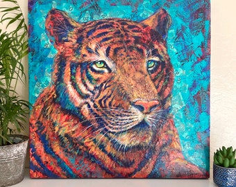 Bengal Tiger Painting: Original Textured Canvas Art, Wildlife Conservation