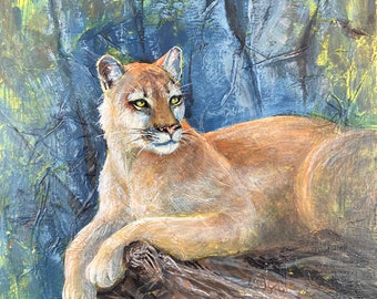 Mountain Lion Art, Mountain Lion Painting / One of A Kind Painting on Wood Panel // NOT A PRINT// Big Cat, Puma, Cougar, California Wildlife