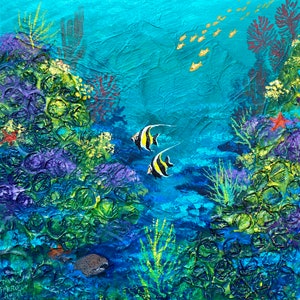 Coral Reef Painting, Tropical Fish Art // One of A Kind Painting on Wood Panel // NOT A PRINT// Ocean Art, Underwater Art, Undersea, Marine