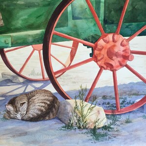 Watercolor Cat Painting, Farmhouse Watercolor Art, Country Cat Painting, Sleeping Tabby Cat, Ranch, Farmhouse Art, Farmhouse Decor
